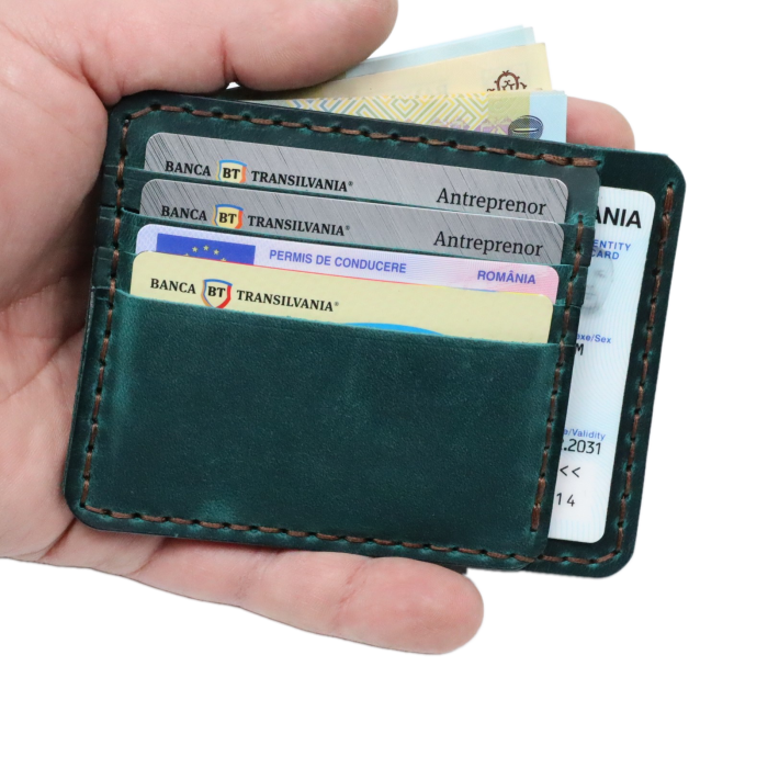 Portcard Minimalist din Piele Naturala , personalizabil, Duma, Turcoaz