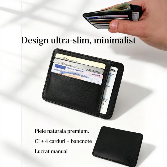 Portcard Personalizat din Piele Naturală Duma – Portofel Minimalist Gravat, Diverse Culori [2]
