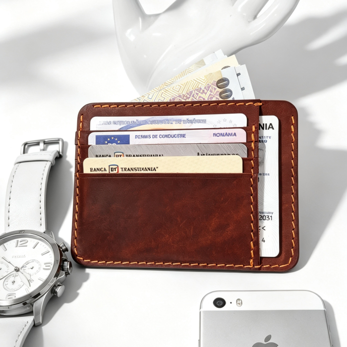 Portcard Personalizat din Piele Naturală Duma – Portofel Minimalist Gravat, Diverse Culori [4]
