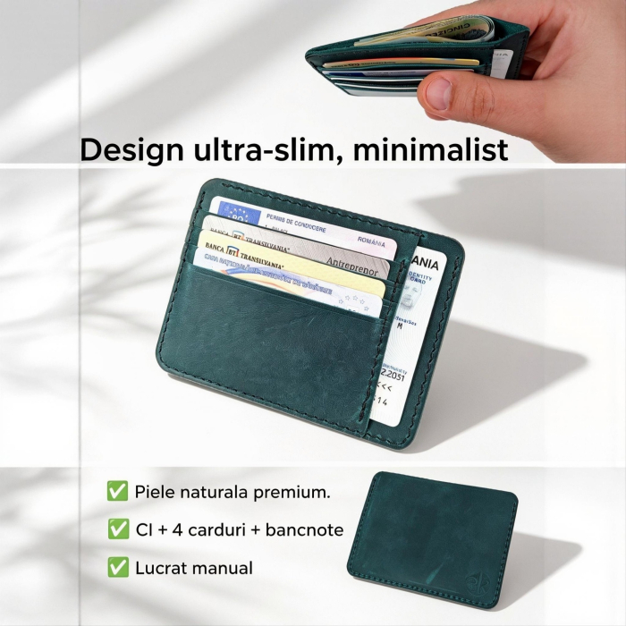 Portcard Personalizat din Piele Naturală Duma – Portofel Minimalist Gravat, Diverse Culori [2]