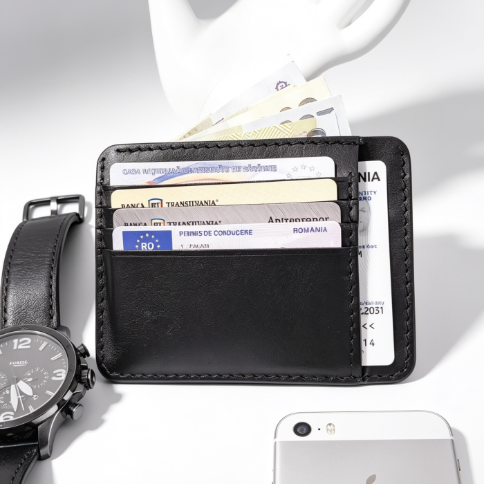 Portcard Personalizat din Piele Naturală Duma – Portofel Minimalist Gravat, Diverse Culori [4]