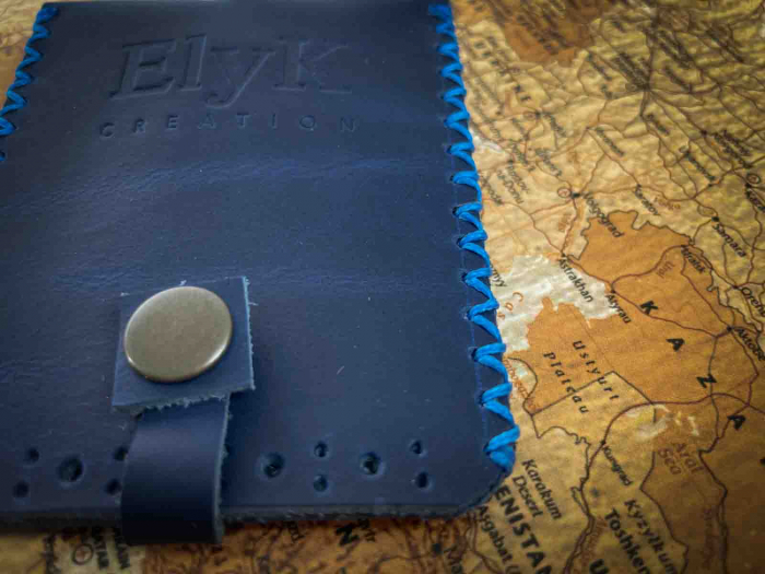 Portchei din piele naturala, lucrat si cusut manual, Davis, Bleumarin [2]