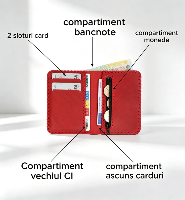 Portofel barbati din piele naturala cu compartiment maruntis Jack 2 M, portofel compact pentru carduri si monede [3]