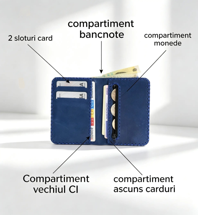 Portofel barbati din piele naturala cu compartiment maruntis Jack 2 M, portofel compact pentru carduri si monede [3]