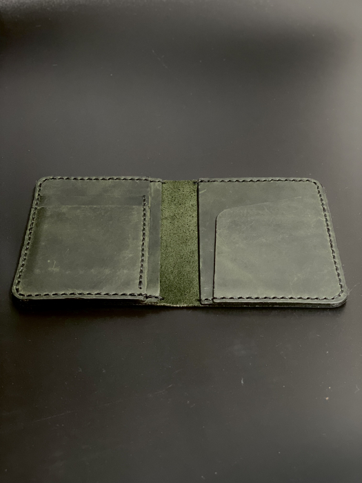 Portofel barbati din piele naturala, lucrat si cusut manual, Adam, Handmade, Verde-Inchis/ Kaki, Produs in Romania [6]