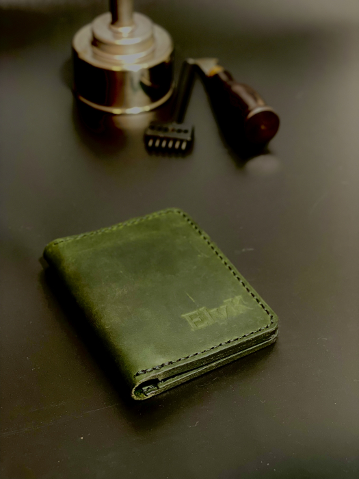 Portofel barbati din piele naturala, lucrat si cusut manual, Adam, Handmade, Verde-Inchis/ Kaki, Produs in Romania [4]