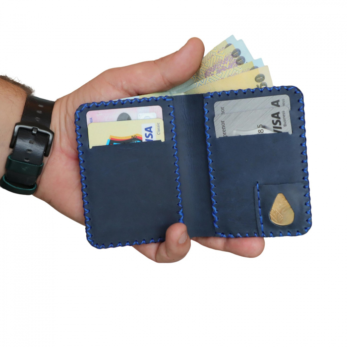 Portofel personalizabil barbati din piele naturala, Jack S, albastru [3]