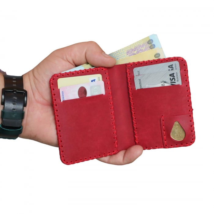 Portofel personalizabil barbati din piele naturala, Jack S, rosu [3]