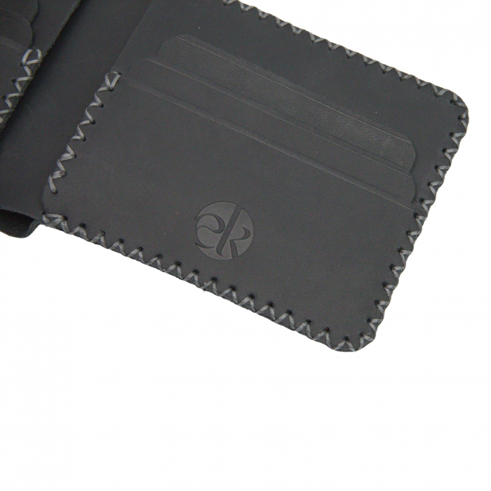 Portofel personalizat clasic barbati din piele naturala, Hector, negru mat cusatura in X gri [14]