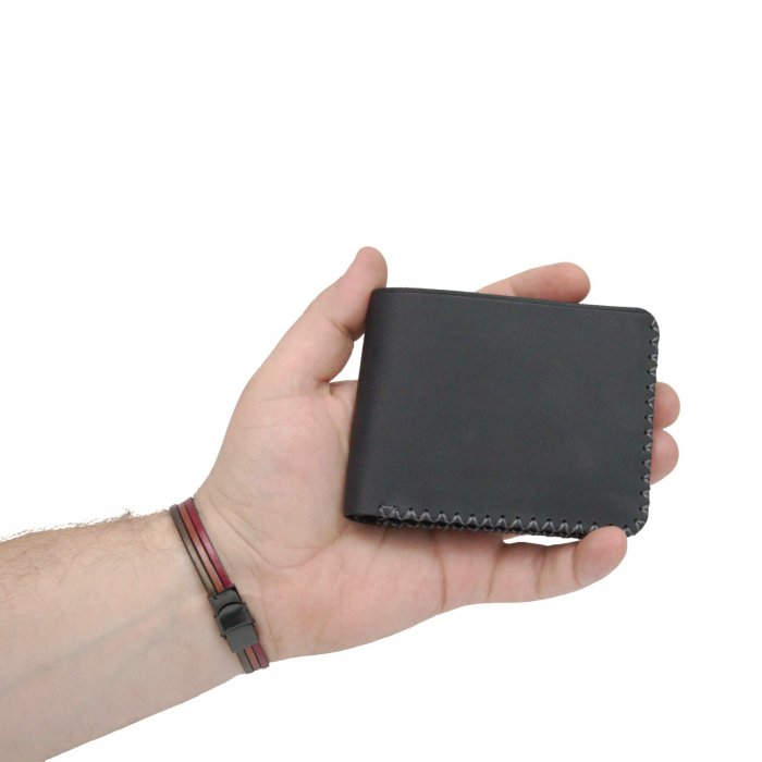 Portofel personalizat clasic barbati din piele naturala, Hector, negru mat cusatura in X gri [10]