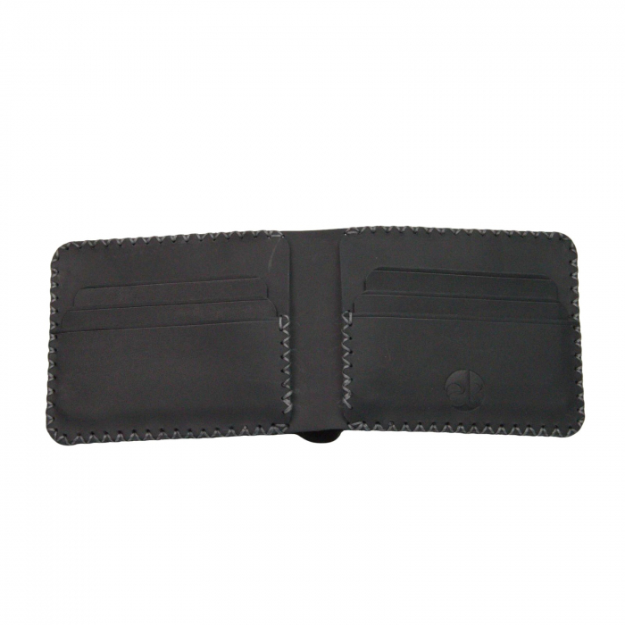 Portofel personalizat clasic barbati din piele naturala, Hector, negru mat cusatura in X gri [13]