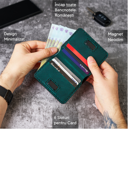 Portofel Barbati Odin din Piele Naturala, Design Slim Bifold [2]