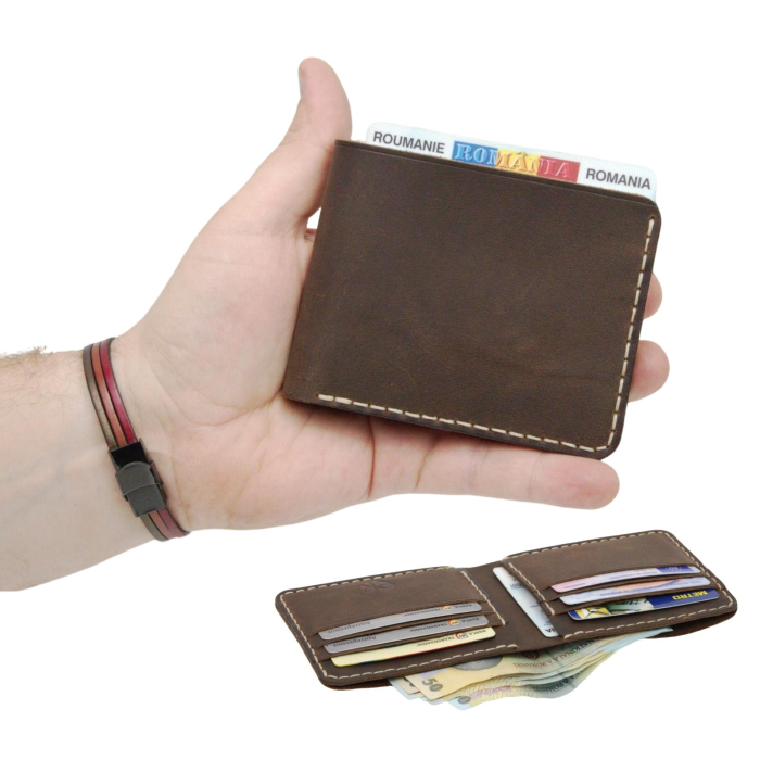 Portofel personalizabil clasic barbati din piele naturala, Hector, maro [8]