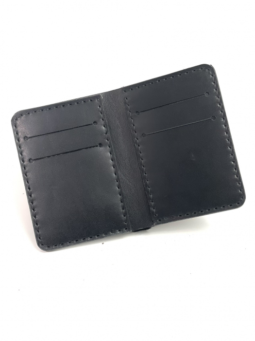 Portofel barbati vertical din piele naturala, lucrat si cusut manual, Atlas, Handmade, Negru, model 1, produs in Romania [3]