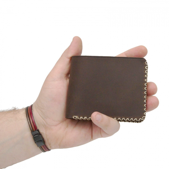 Portofel personalizabil clasic barbati din piele naturala, Hector, maro cusatura X crem [6]