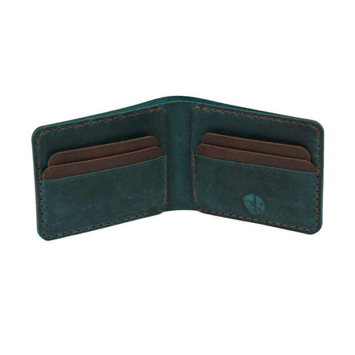 Portofel personalizabil clasic barbati din piele naturala, Hector Young, turcoaz cu detalii maro [9]