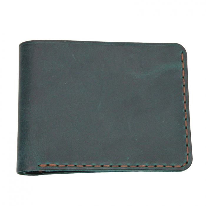 Portofel personalizabil clasic barbati din piele naturala, Hector Young, turcoaz cu detalii maro [4]