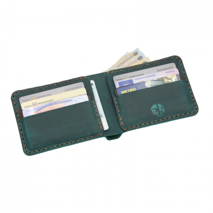 Portofel personalizabil clasic barbati din piele naturala, Hector Young, turcoaz cu detalii maro [7]