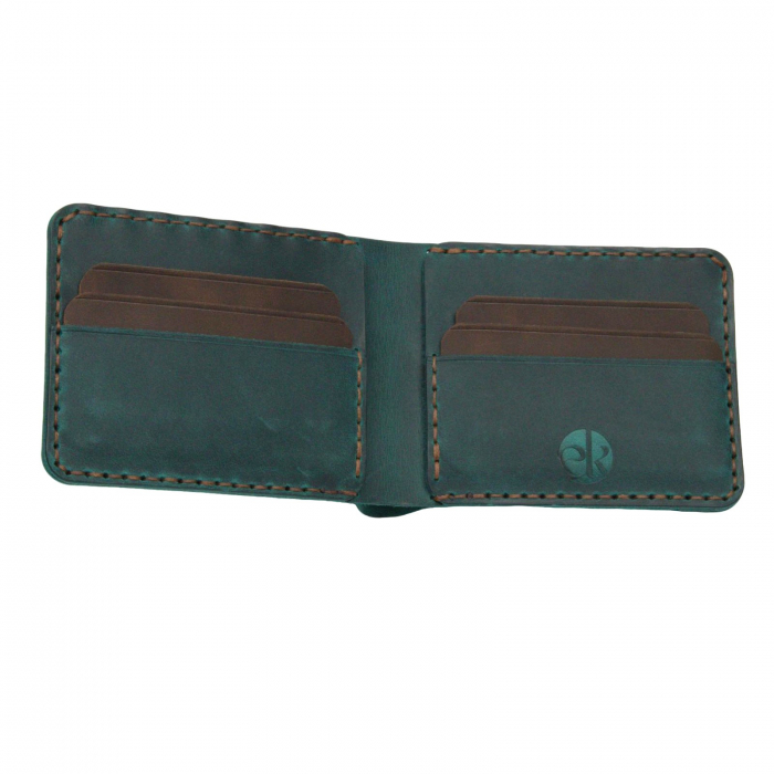 Portofel personalizabil clasic barbati din piele naturala, Hector Young, turcoaz cu detalii maro [8]