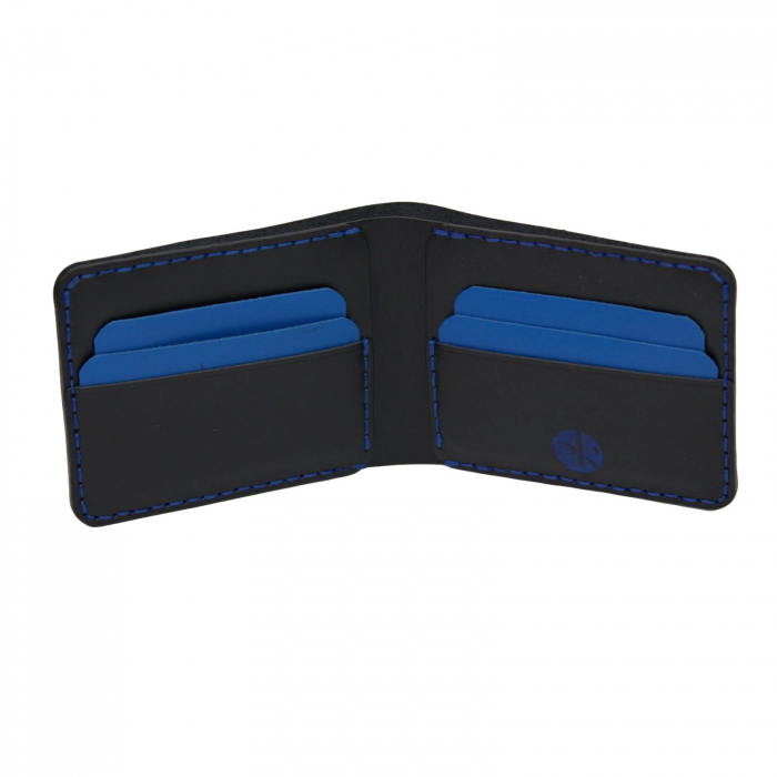 Portofel personalizabil clasic barbati din piele naturala, Hector Young, negru detalii albastre [9]