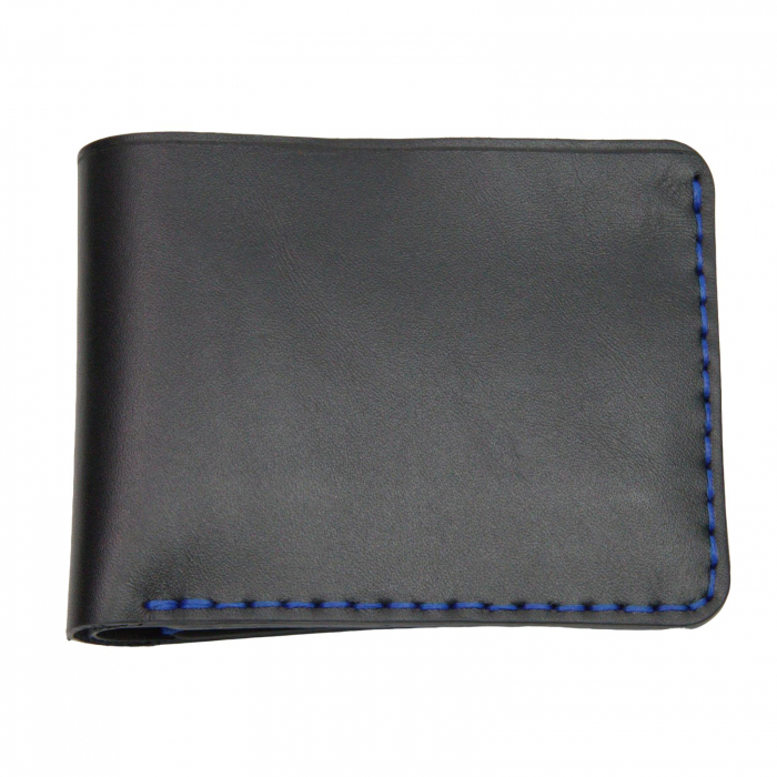 Portofel personalizabil clasic barbati din piele naturala, Hector Young, negru detalii albastre [4]