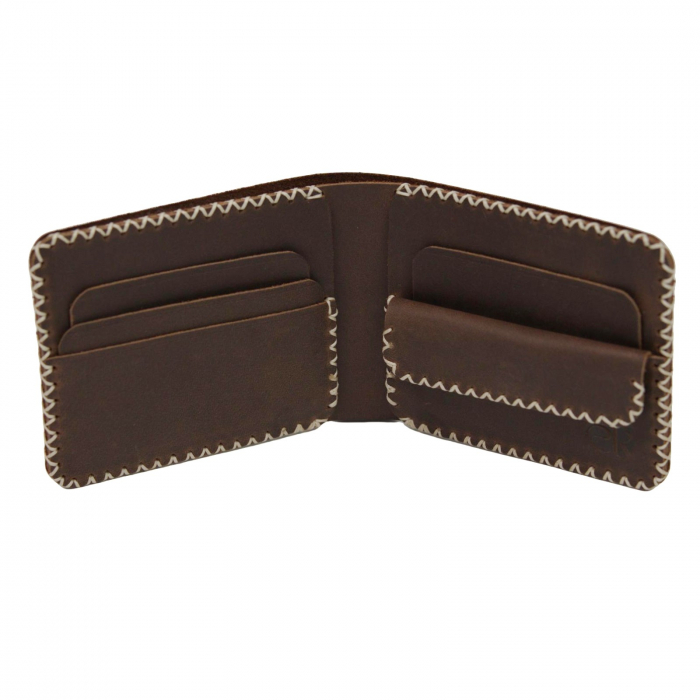 Portofel personalizabil clasic barbati din piele naturala, Hector 2, maro cusut in X cu crem [9]
