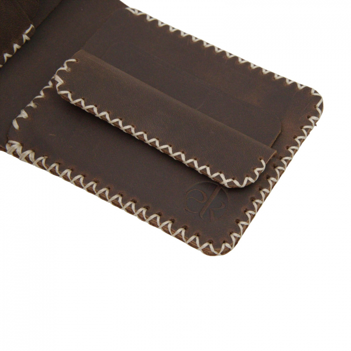 Portofel personalizabil clasic barbati din piele naturala, Hector 2, maro cusut in X cu crem [6]