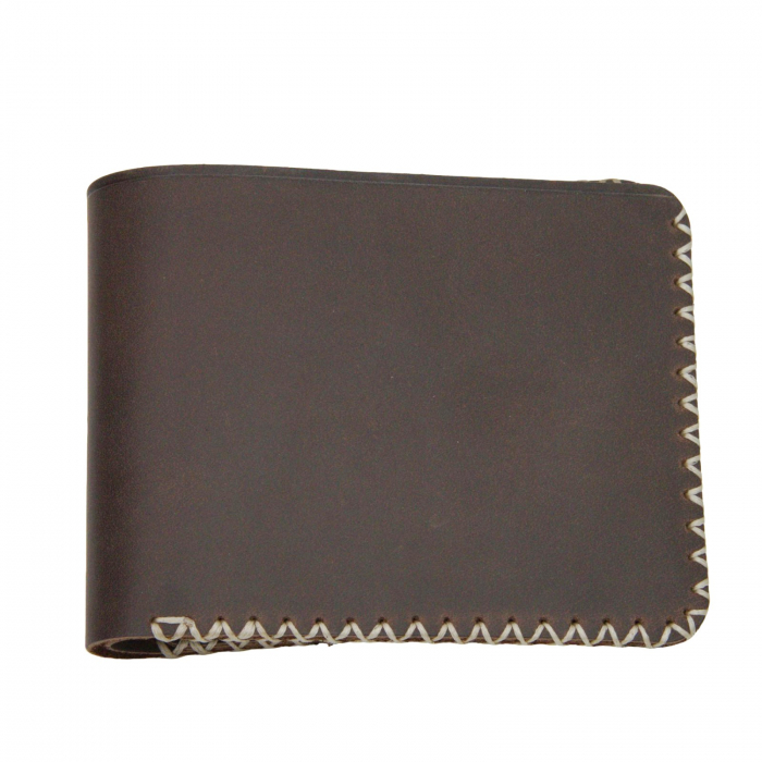 Portofel personalizabil clasic barbati din piele naturala, Hector 2, maro cusut in X cu crem [5]