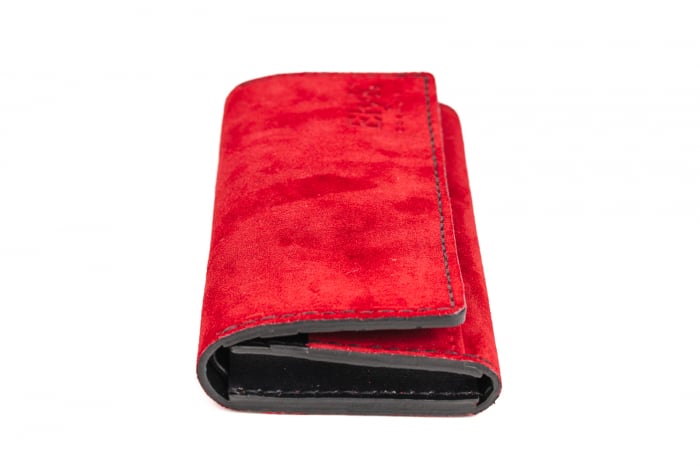 Portofel dama din piele intoarsa naturala, personalizabil, Eva, Grena (cusatura neagra)  [4]