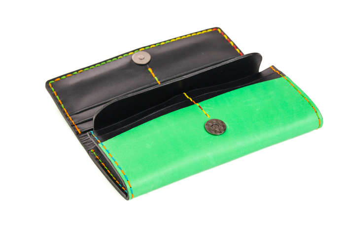 Portofel dama din piele naturala, personalizabil, Eva, verde deschis ( cusatura colorata) [4]