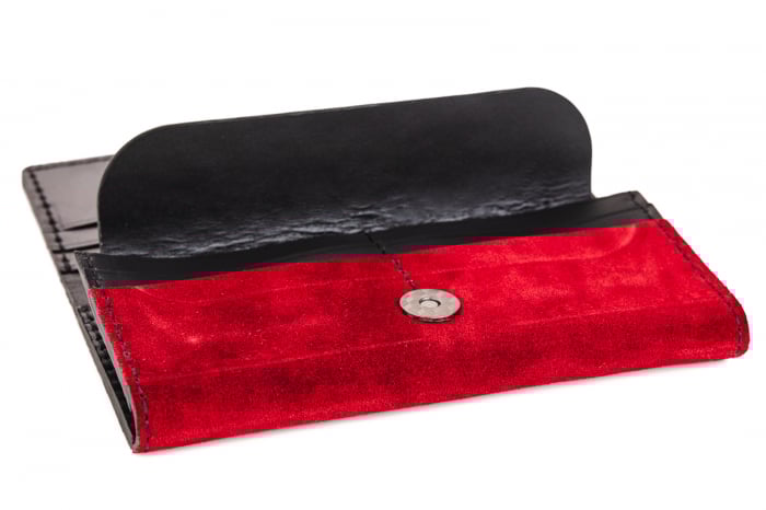 Portofel dama din piele intoarsa naturala, personalizabil, Eva, Grena (cusatura neagra)  [2]