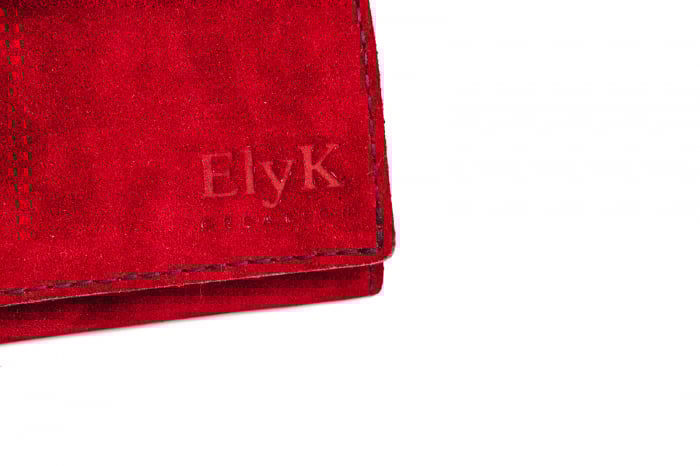 Portofel dama din piele intoarsa naturala, personalizabil, Eva, Grena (cusatura neagra)  [5]