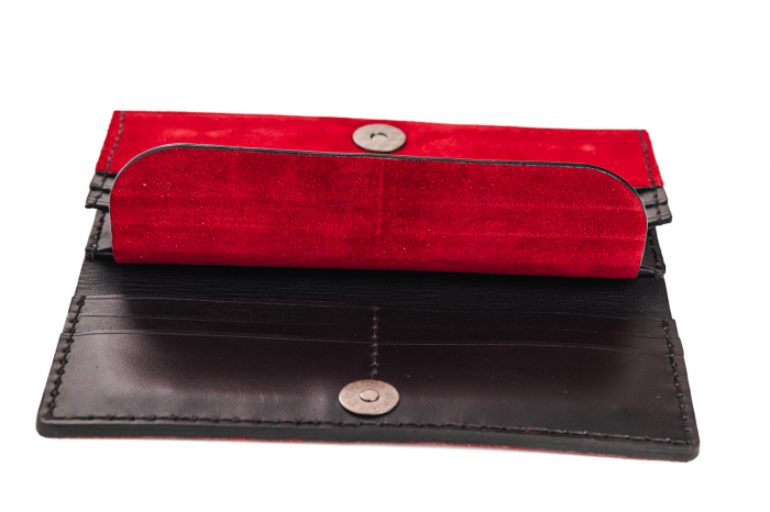 Portofel dama din piele intoarsa, Handmade, lucrat si cusut manual, Eva, Handmade, Grena, Produs in Romania [3]