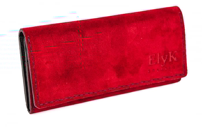 Portofel dama din piele intoarsa naturala, personalizabil, Eva, Grena (cusatura neagra)  [1]