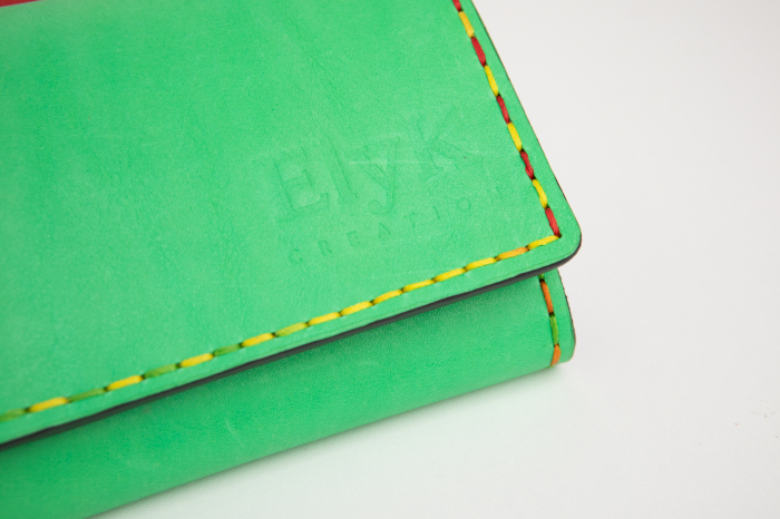 Portofel dama din piele naturala, personalizabil, Eva, verde deschis ( cusatura colorata) [6]