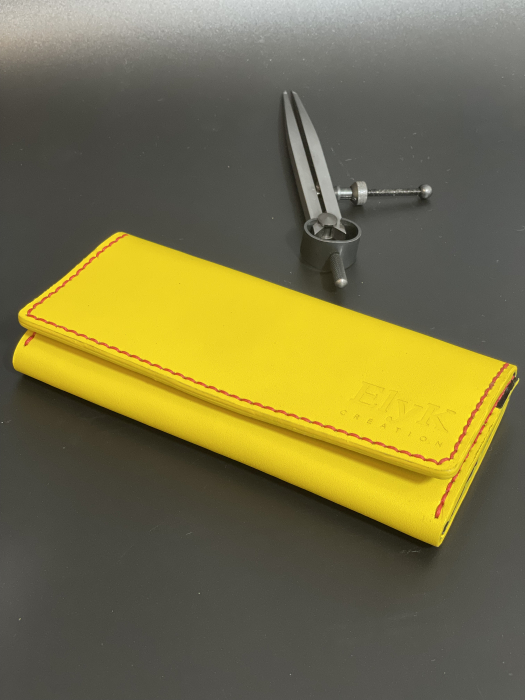 Portofel dama din piele naturala, personalizabil, Eva, galben (cusatura rosie) [7]