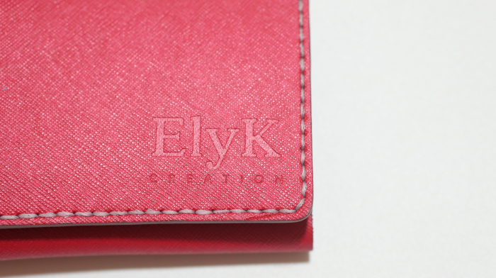 Portofel dama din piele naturala, personalizabil, Eva, roz saffiano (cusatura lila) [3]