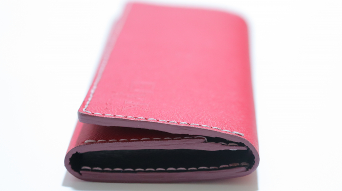 Portofel dama din piele naturala, personalizabil, Eva, roz saffiano (cusatura lila) [4]