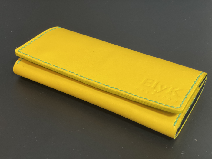 Portofel dama din piele naturala, personalizabil, Eva, galben (cusatura rosie) [1]