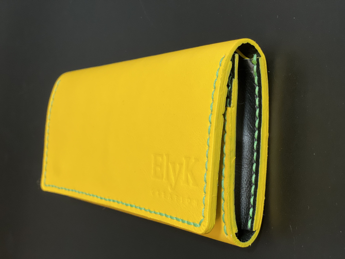 Portofel dama din piele naturala, personalizabil, Eva, galben (cusatura rosie) [5]