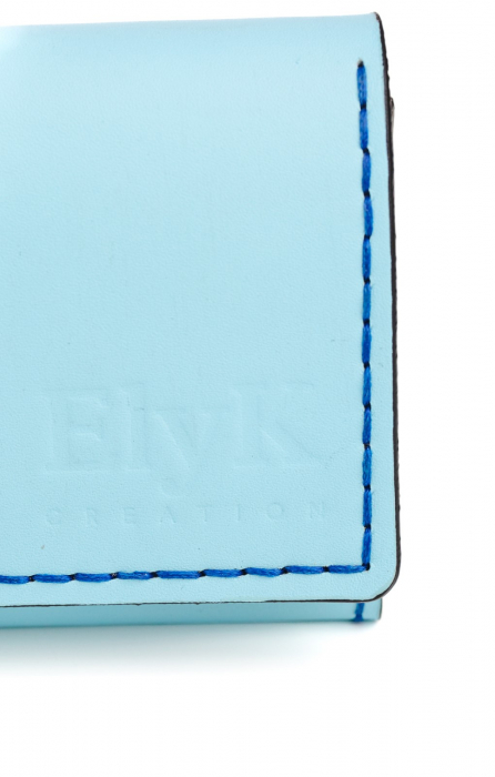Portofel dama din piele naturala, personalizabil, Eva, bleu (cusatura albastra) [6]