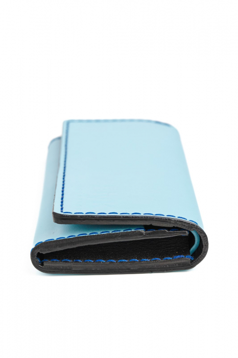 Portofel dama din piele naturala, personalizabil, Eva, bleu (cusatura albastra) [5]