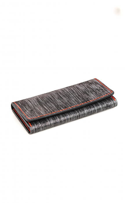 Portofel dama din piele naturala, lucrat si cusut manual, Eva, Handmade, Negru cu Argintiu, Produs in Romania [2]