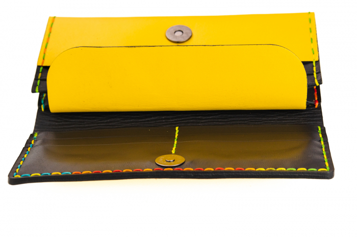 Portofel dama din piele naturala, personalizabil, Eva, galben (cusatura colorata) [3]