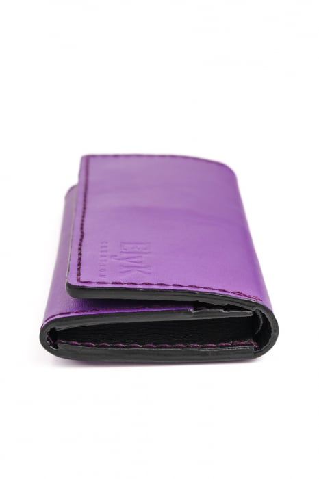 Portofel dama din piele naturala, personalizabil, Eva, mov (cusatura mov) [3]