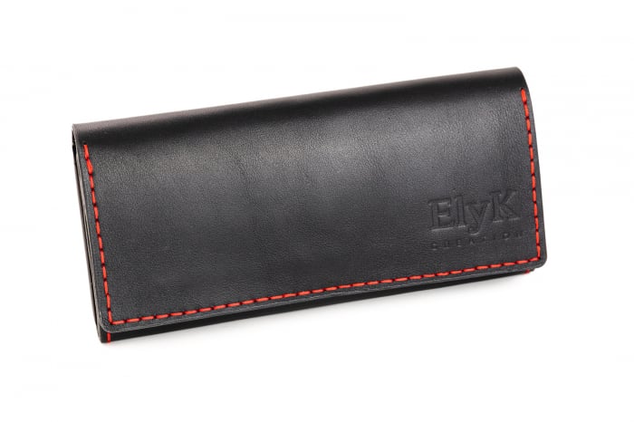 Portofel dama din piele naturala, personalizabil, Eva, negru (cusatura rosie) [1]