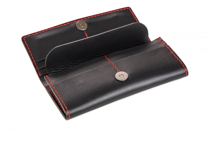 Portofel dama din piele naturala, personalizabil, Eva, negru (cusatura rosie) [4]