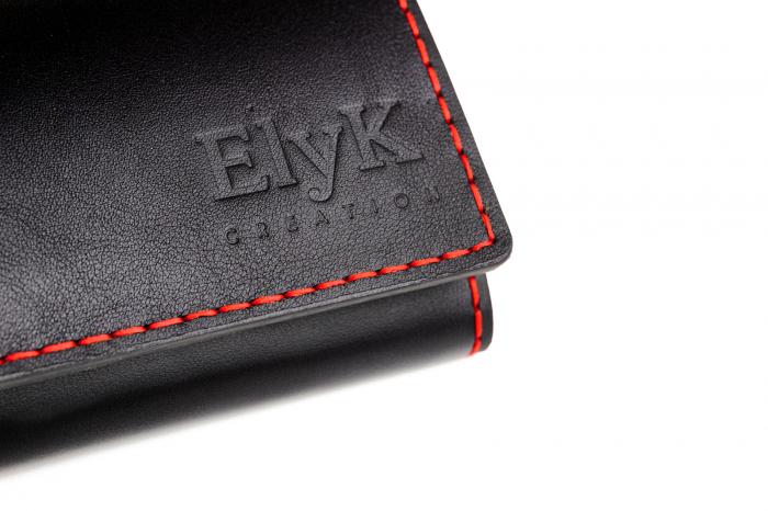 Portofel dama din piele naturala, personalizabil, Eva, negru (cusatura rosie) [5]