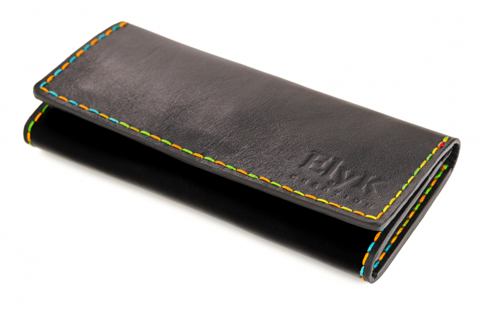 Portofel dama din piele naturala, lucrat si cusut manual, Eva, Handmade, Negru ( cusatura colorata ) [2]