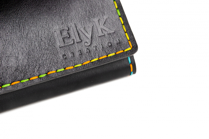 Portofel dama din piele naturala, personalizabil, Eva, negru (cusatura colorata) [6]